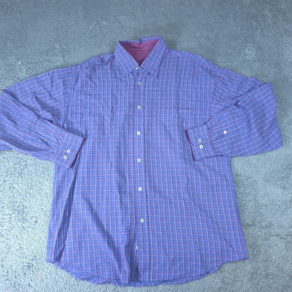 Bugatchi Uomo Shirt Mens Large Blue Plaid Long Sleeve Modal Button Up Casual
